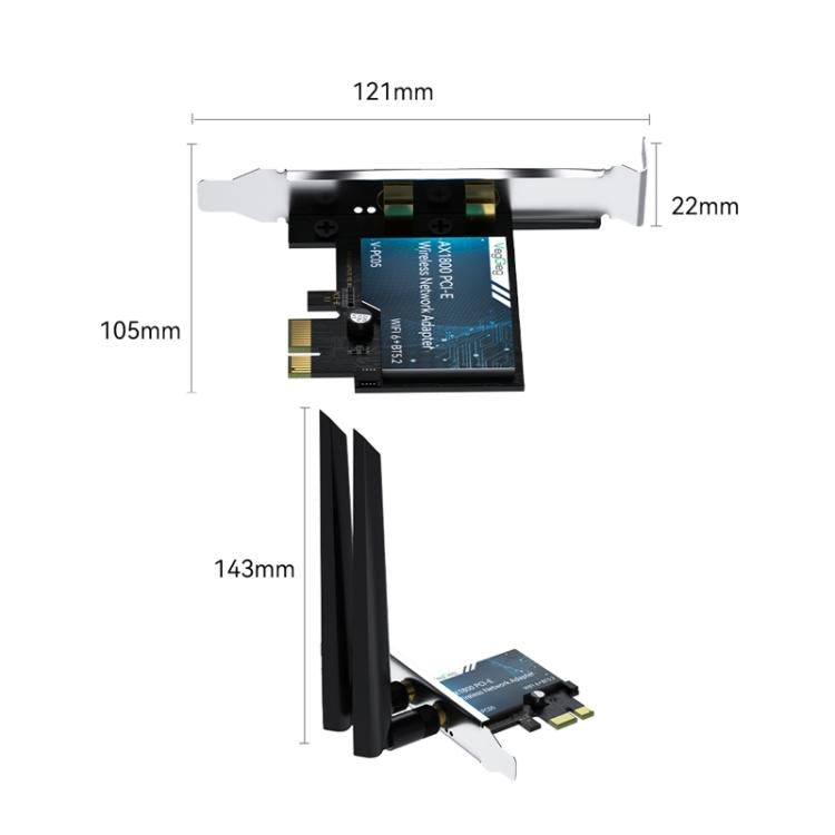 VegGieg 2 In 1 Desktop Gigabit PCIe Wireless Network Adapter - AX1800 PCI-E to WIFI 6 + Bluetooth 5.2/5dB