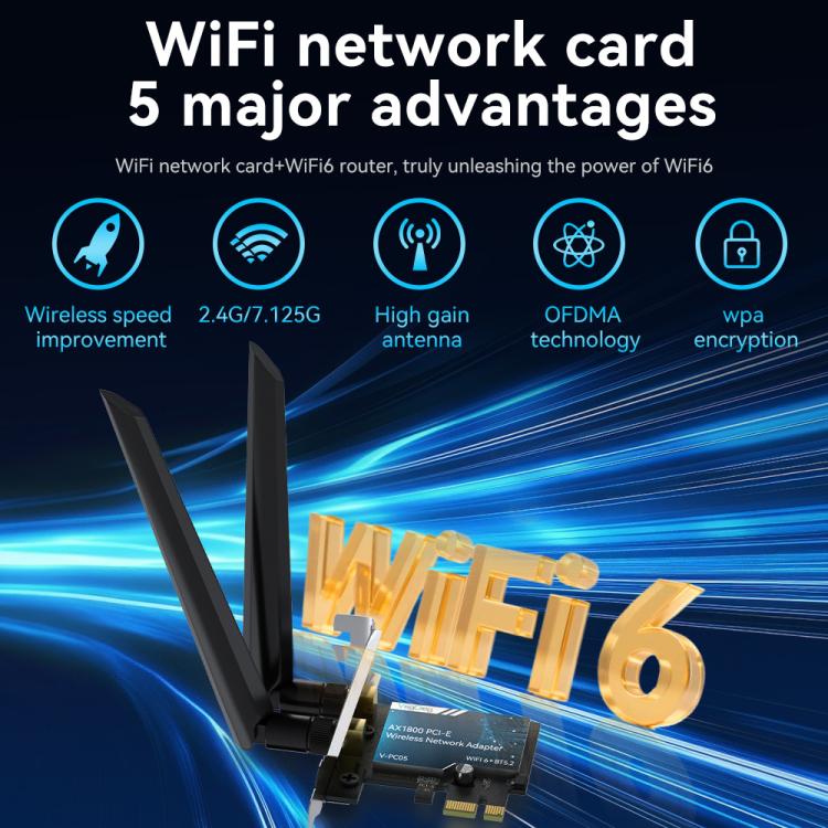VegGieg 2 In 1 Desktop Gigabit PCIe Wireless Network Adapter - AX1800 PCI-E to WIFI 6 + Bluetooth 5.2/5dB