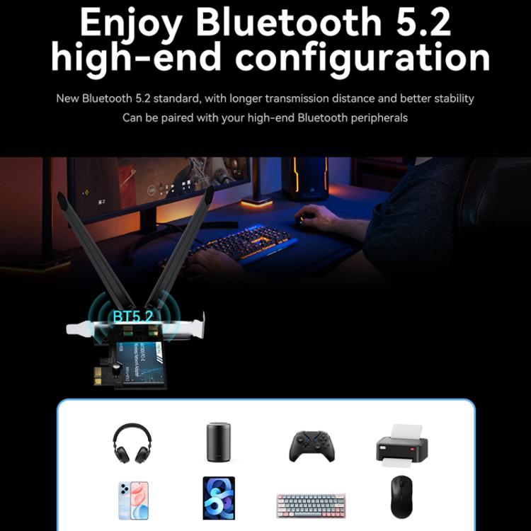 VegGieg 2 In 1 Desktop Gigabit PCIe Wireless Network Adapter - AX1800 PCI-E to WIFI 6 + Bluetooth 5.2/5dB