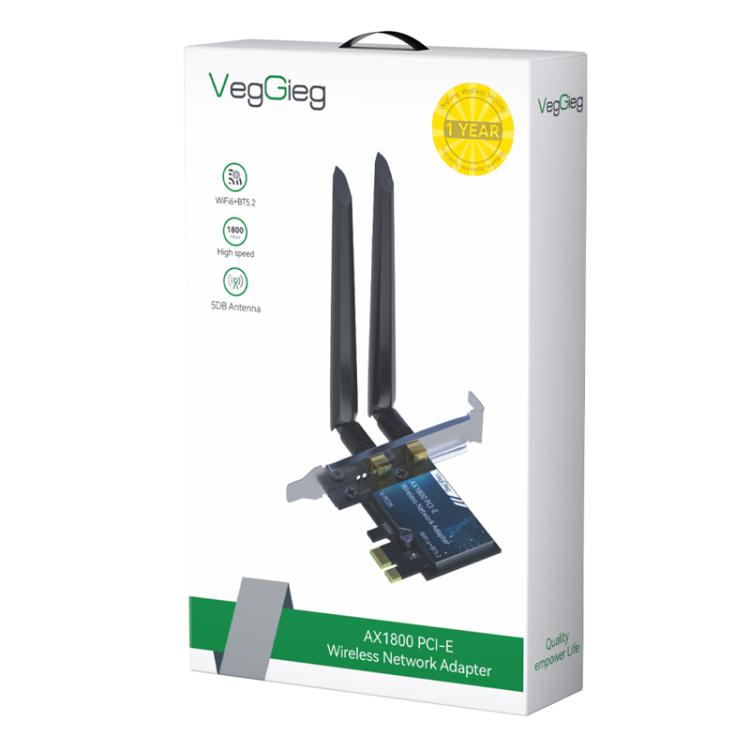 VegGieg 2 In 1 Desktop Gigabit PCIe Wireless Network Adapter - AX1800 PCI-E to WIFI 6 + Bluetooth 5.2/5dB