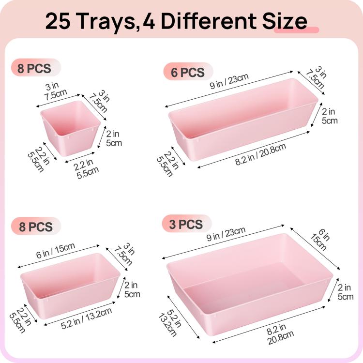25pcs /Set Drawer Organizer Boxes Stationery Cosmetics Miscellaneous Storage Sorting Combo Sets