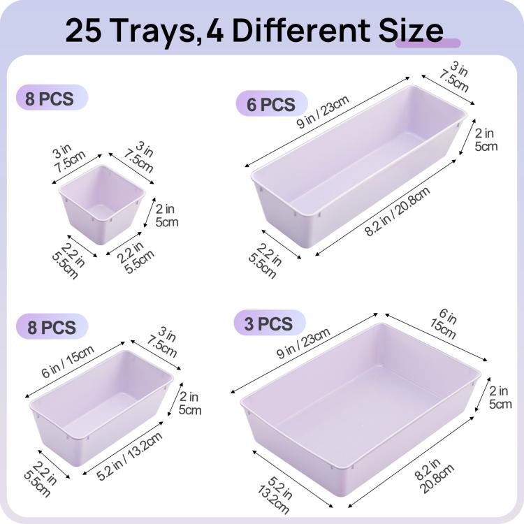 25pcs /Set Drawer Organizer Boxes Stationery Cosmetics Miscellaneous Storage Sorting Combo Sets