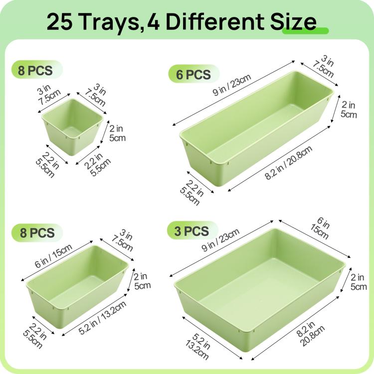 25pcs /Set Drawer Organizer Boxes Stationery Cosmetics Miscellaneous Storage Sorting Combo Sets