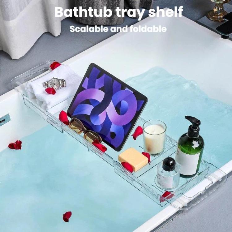 Extendable Foldable Bathtub Shelf Bathroom Storage Shelf - Transparent