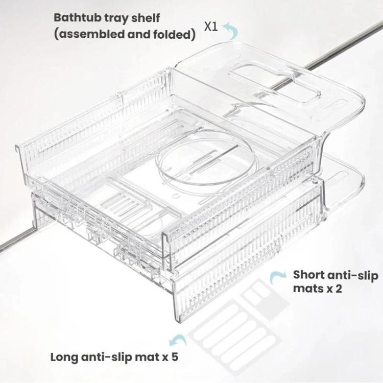 Extendable Foldable Bathtub Shelf Bathroom Storage Shelf - Transparent