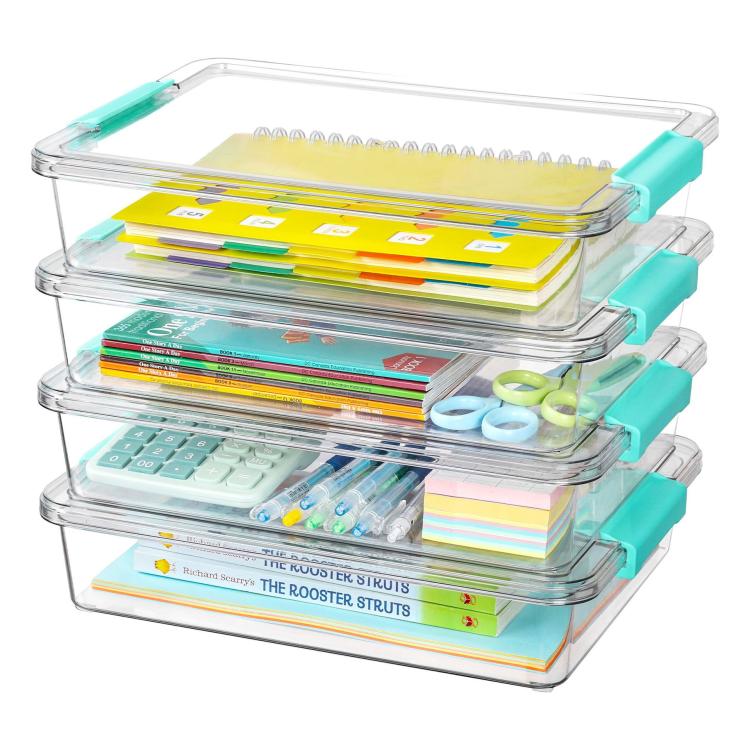 Single Transparent Stackable Storage Boxes With Lids Dustproof Plastic Toy Sorting Organizers