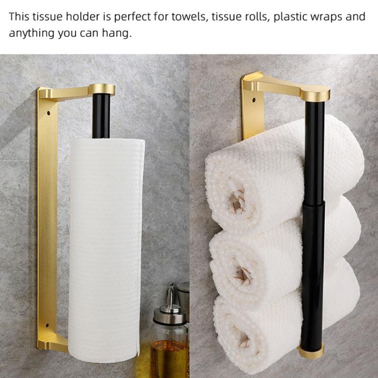 Square Aluminum Tissue Holder Adhesive Wall-Mounted Paper Towel Dispenser Toilet Paper Holder, Size: Long Gold