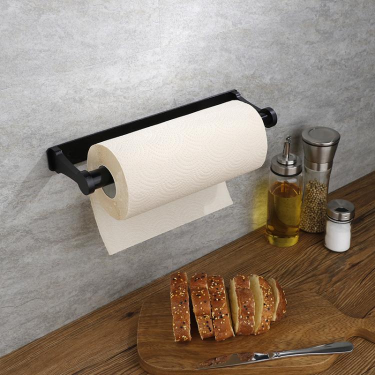Square Aluminum Tissue Holder Adhesive Wall-Mounted Paper Towel Dispenser Toilet Paper Holder, Size: Long Black