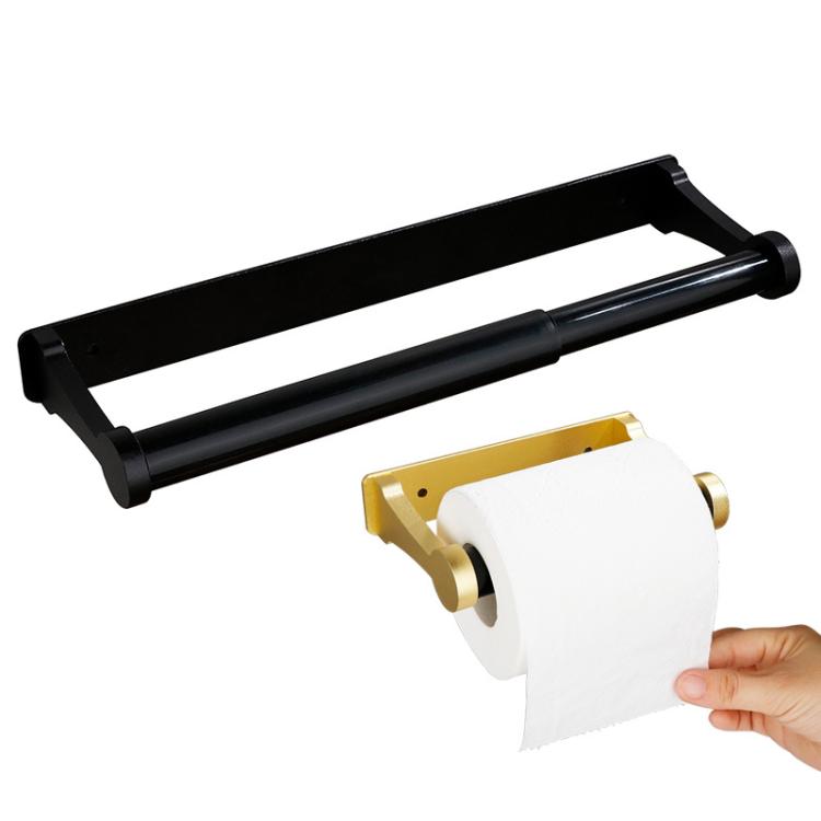 Square Aluminum Tissue Holder Adhesive Wall-Mounted Paper Towel Dispenser Toilet Paper Holder, Size: Short Gold