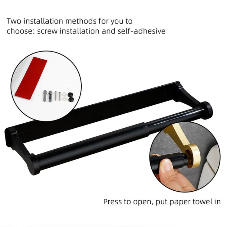 Square Aluminum Tissue Holder Adhesive Wall-Mounted Paper Towel Dispenser Toilet Paper Holder, Size: Short Gold