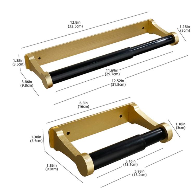 Square Aluminum Tissue Holder Adhesive Wall-Mounted Paper Towel Dispenser Toilet Paper Holder, Size: Short Gold