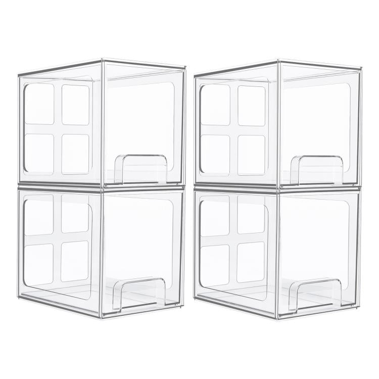 4pcs Tall Openwork Desktop Storage Box Drawer-Style Stackable Transparent Plastic Cosmetic Organizer