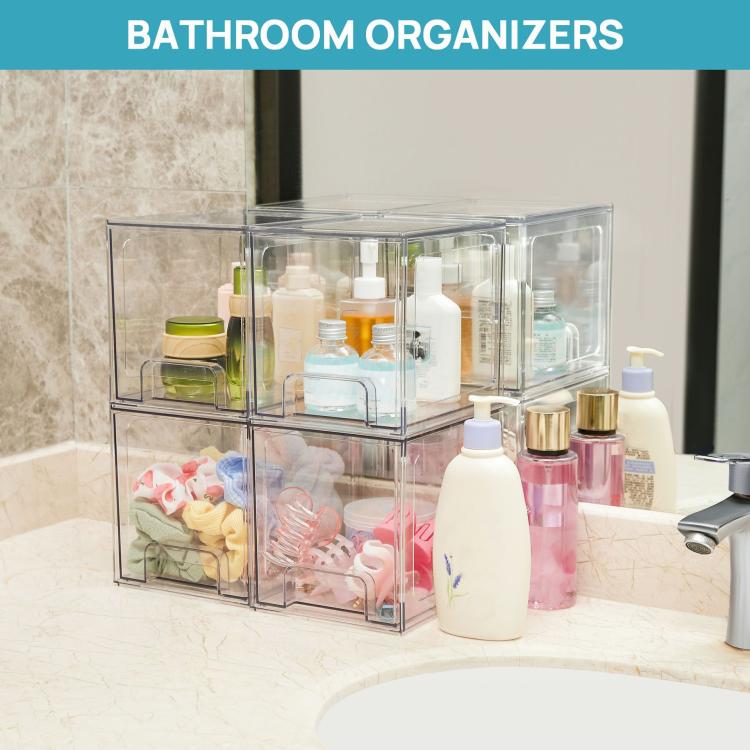 Single Tall Openwork Desktop Storage Box Drawer-Style Stackable Transparent Plastic Cosmetic Organizer