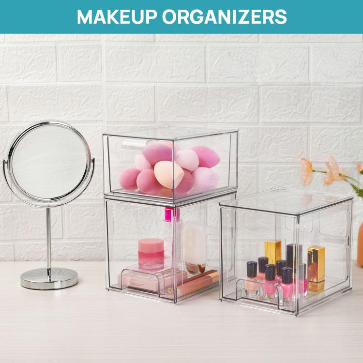 Single Tall Openwork Desktop Storage Box Drawer-Style Stackable Transparent Plastic Cosmetic Organizer