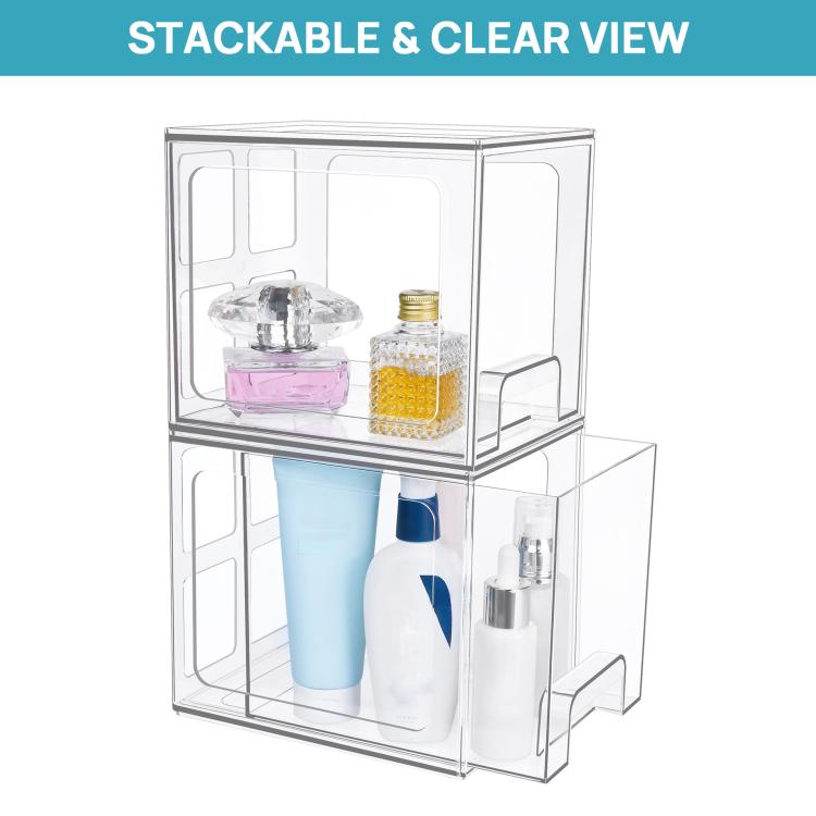 Single Tall Openwork Desktop Storage Box Drawer-Style Stackable Transparent Plastic Cosmetic Organizer