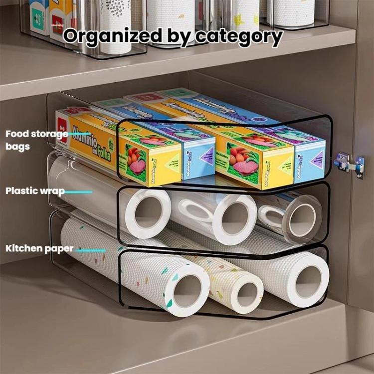 Kitchen Plastic Wrap Storage Rack Large-Capacity Organizer - Transparent