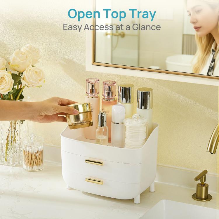 No Lid Three-Tier Cosmetic Storage Box Desktop Drawer Organizer