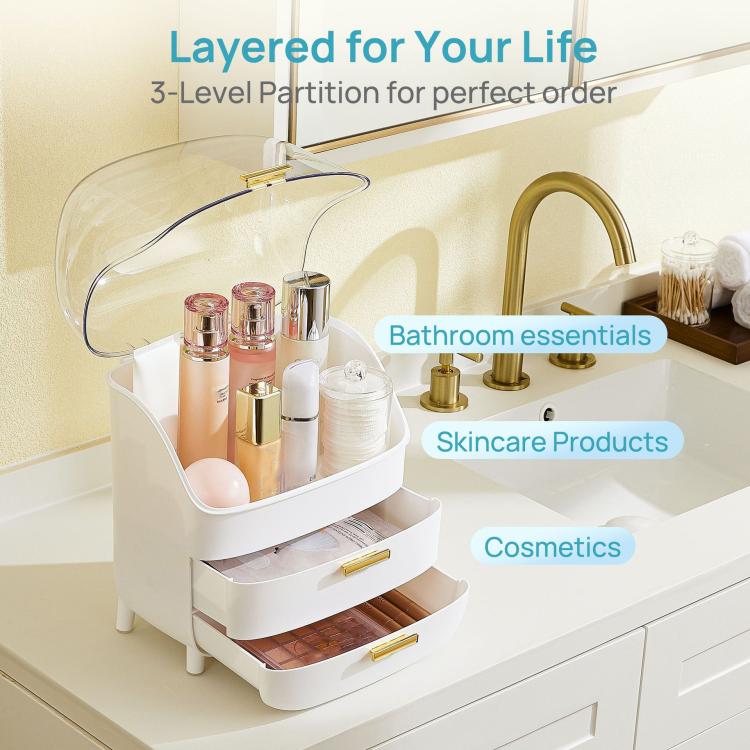 No Lid Three-Tier Cosmetic Storage Box Desktop Drawer Organizer