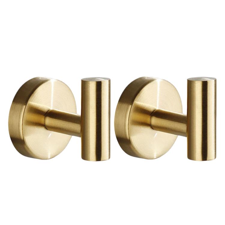 2pcs Stainless Steel Single Hook Wall Mounted Coat Hook For Bathroom, Kitchen, Entryway Drilling Gold