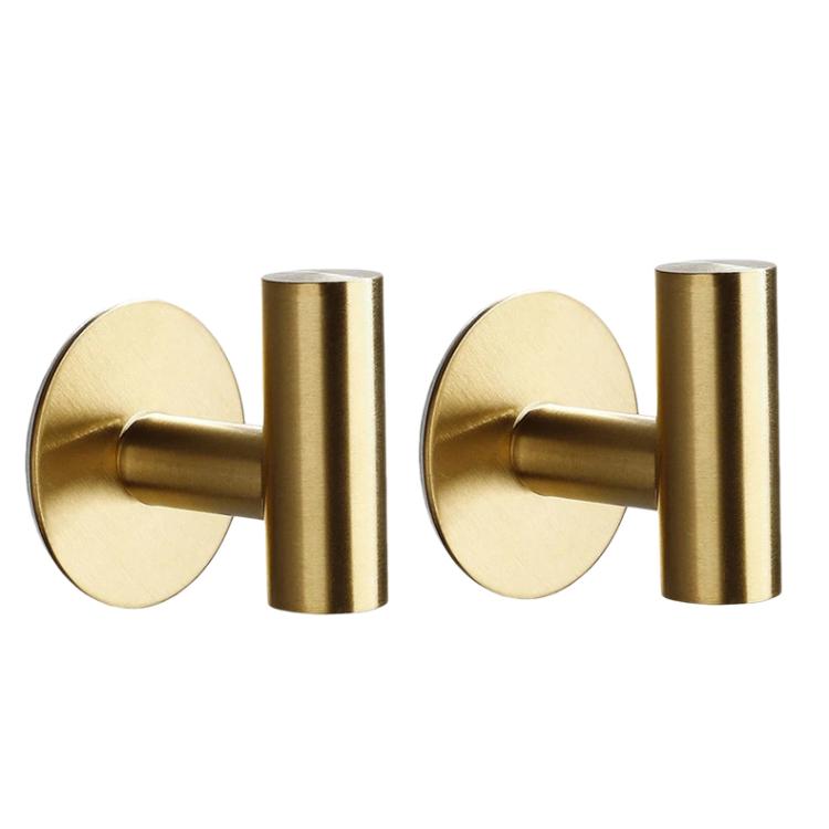 2pcs Stainless Steel Single Hook Wall Mounted Coat Hook For Bathroom, Kitchen, Entryway Adhesive Gold