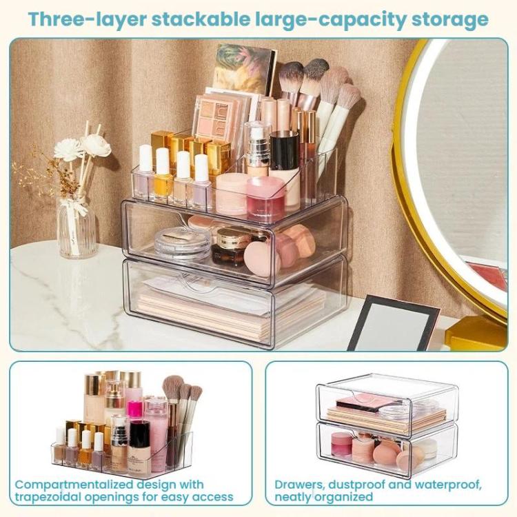 2 Single-drawer+Makeup Rack Cosmetic Transparent Desktop Storage Box