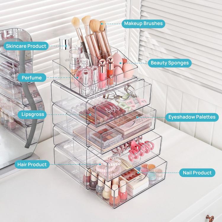 4 Single-drawer+Makeup Rack Cosmetic Transparent Desktop Storage Box