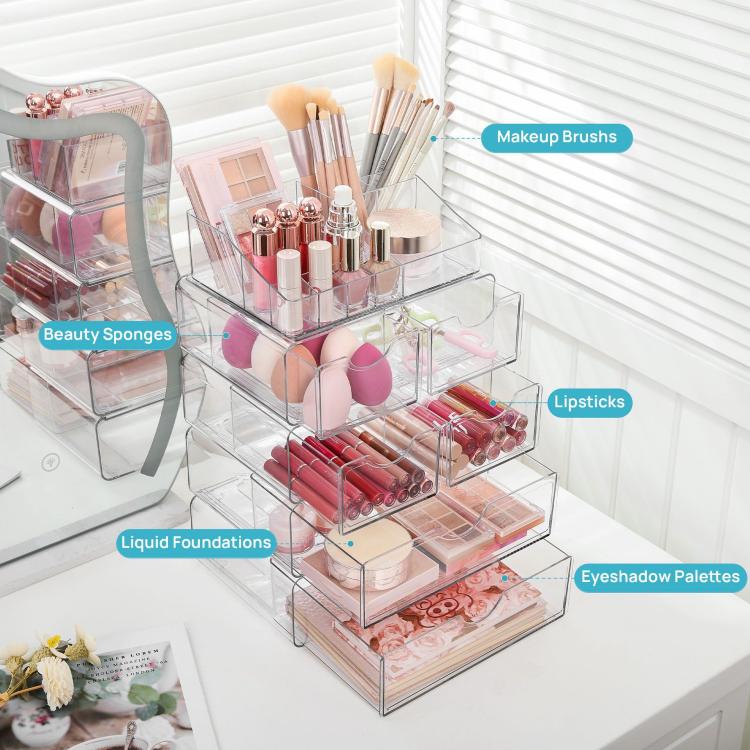 2 Single-drawer+2 Double-drawer+Makeup Rack Cosmetic Transparent Desktop Storage Box