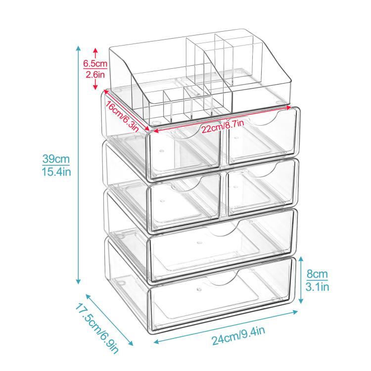 2 Single-drawer+2 Double-drawer+Makeup Rack Cosmetic Transparent Desktop Storage Box