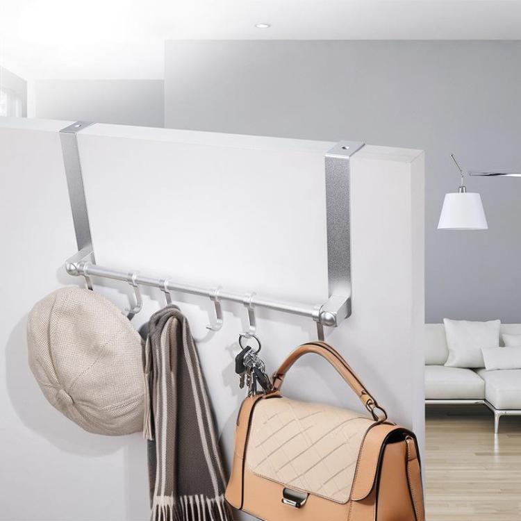 Removable Metal Over-the-Door Hooks, 5-Hook No Drill Coat Rack for Bedroom, Bathroom