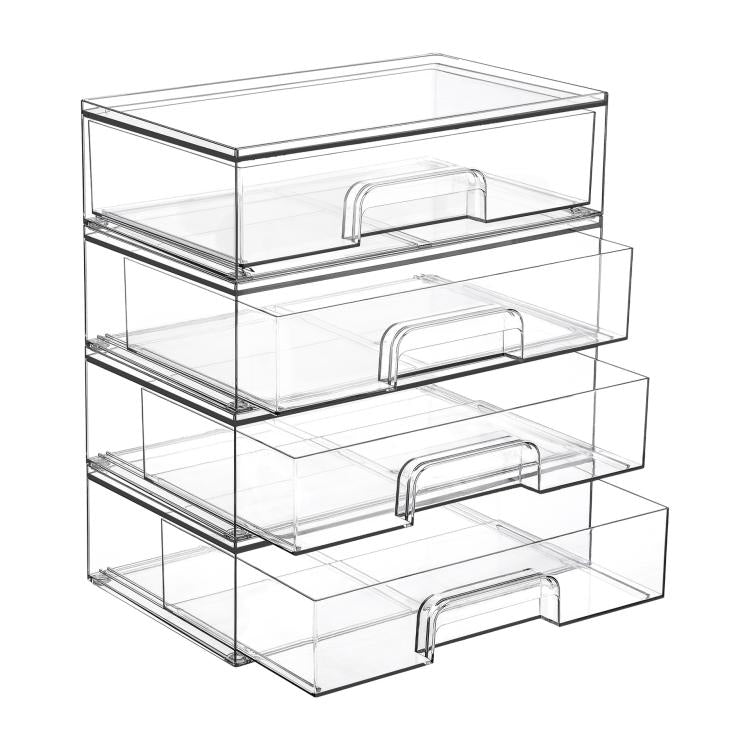 4pcs Transparent Desktop Storage Boxes Drawer-Style Storage Rack