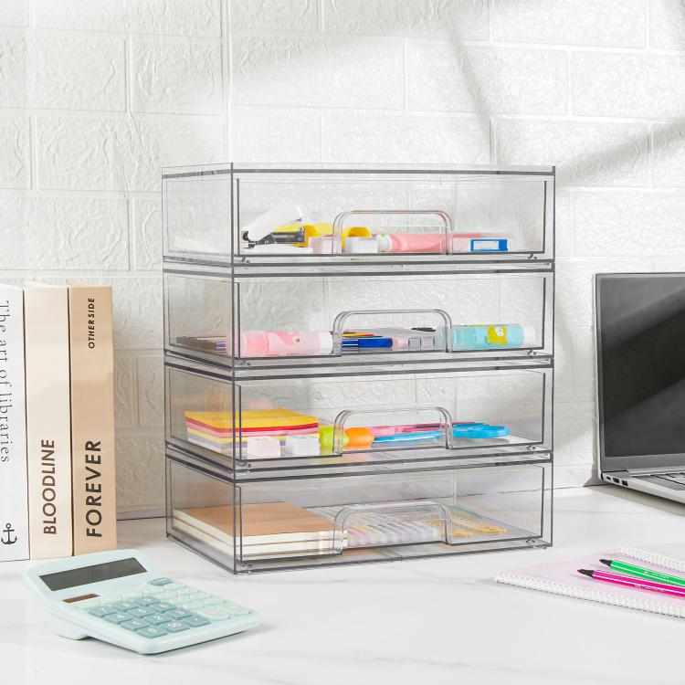 4pcs Transparent Desktop Storage Boxes Drawer-Style Storage Rack