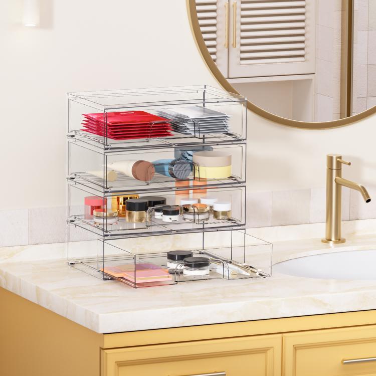 Single Transparent Desktop Storage Boxes Drawer-Style Storage Rack