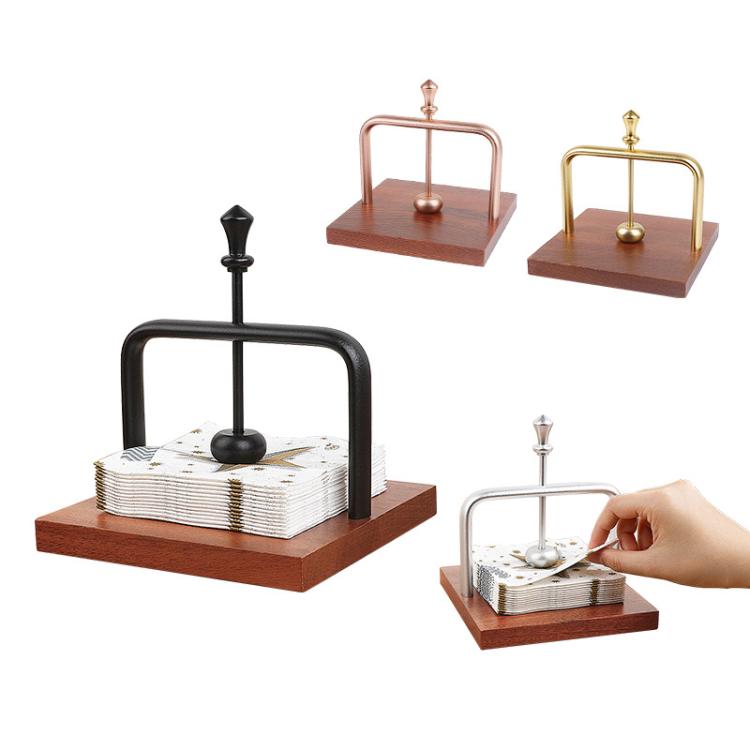 Wooden Napkin Holder Standing Tissue Paper Dispenser for Restaurant, Cafe, Kitchen Flat Silver