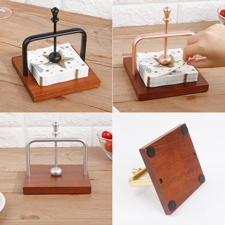 Wooden Napkin Holder Standing Tissue Paper Dispenser for Restaurant, Cafe, Kitchen Flat Silver