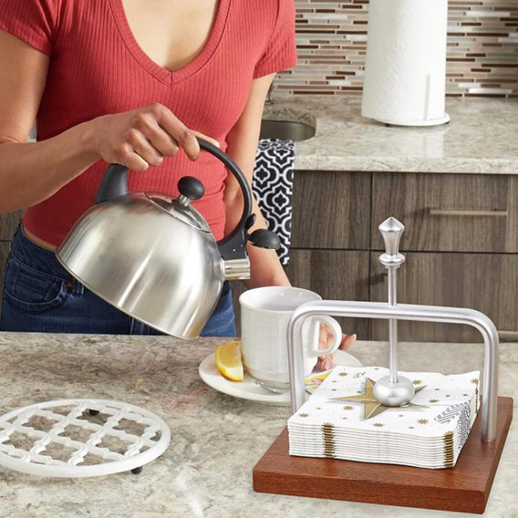 Wooden Napkin Holder Standing Tissue Paper Dispenser for Restaurant, Cafe, Kitchen Flat Gold