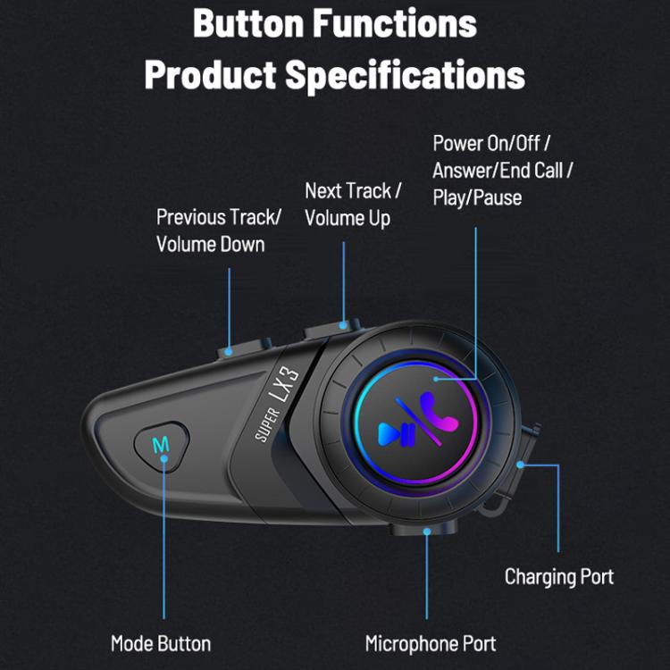 Motorcycle Helmet Waterproof Wireless Bluetooth Earphone - LX3