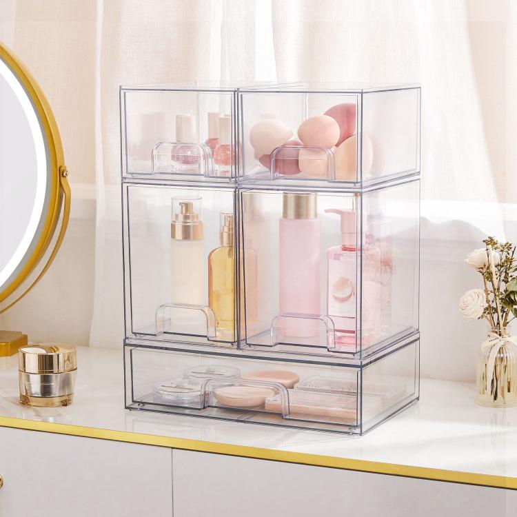Wide+2 Tall+2 Small Perfume Storage Rack Desktop Dust-Proof Cosmetic Organizer