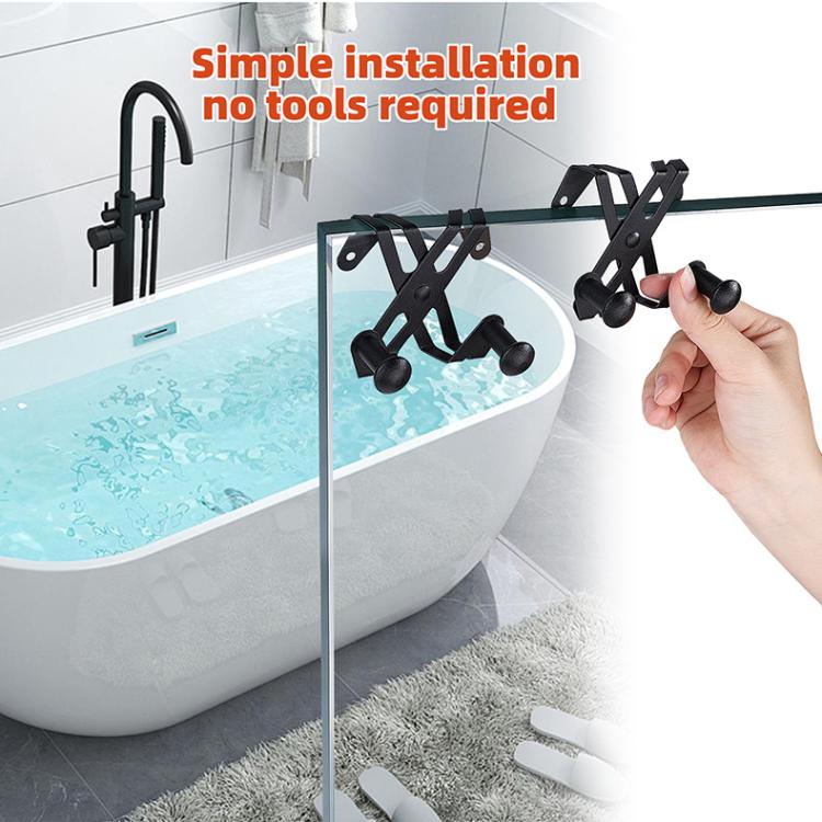 2pcs /Pack Frameless Shower Glass Door Hook Stainless Steel Towel Hanger for Bathroom and Shower Room T3-1 Black