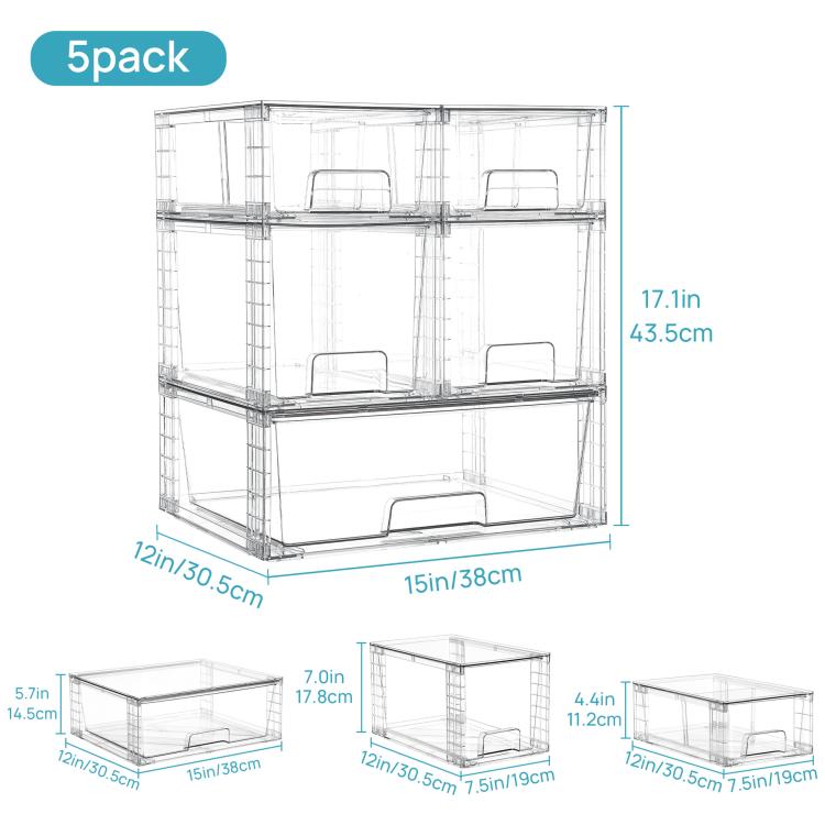 Wide+2 Medium+2 Small Cosmetic Transparent Storage Box PET Desktop Organizer