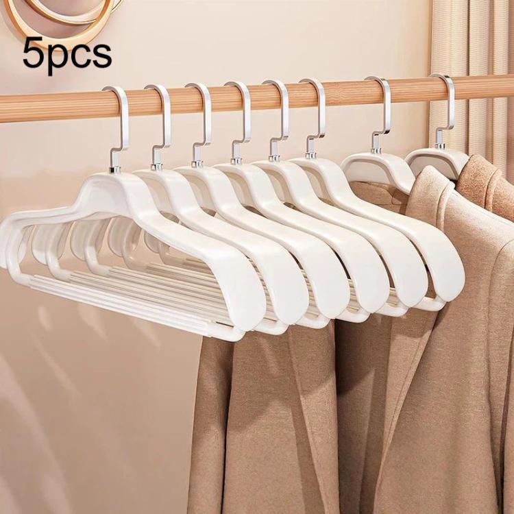 5pcs Household Wide-Shoulder Non-Mark Anti-Bump Hanger Non-Slip Coat Hanger, Style: Woman White