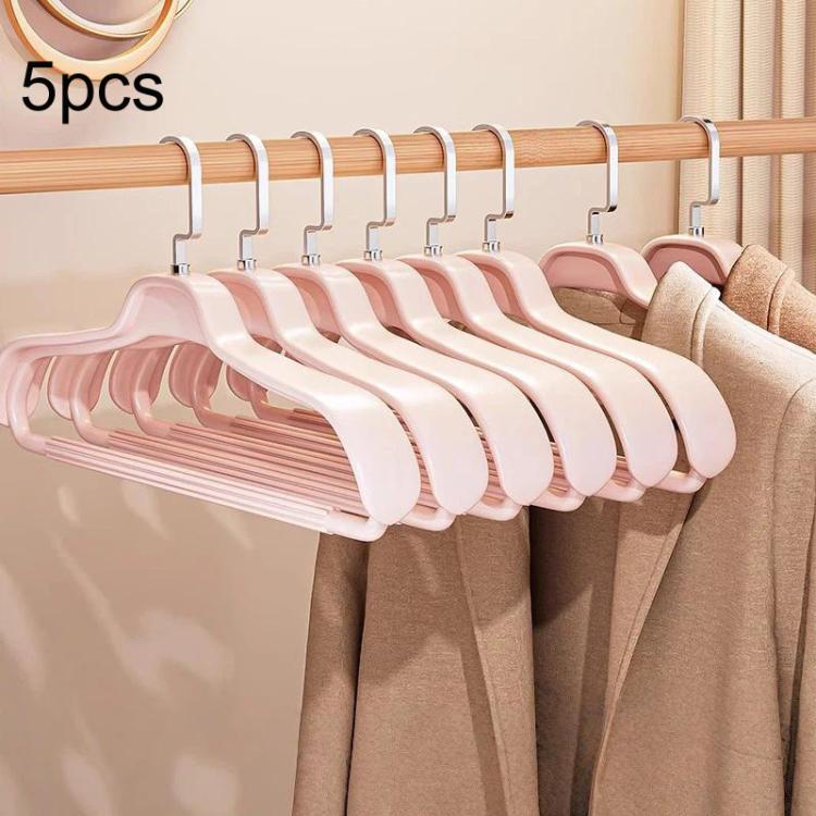 5pcs Household Wide-Shoulder Non-Mark Anti-Bump Hanger Non-Slip Coat Hanger, Style: Woman Pink