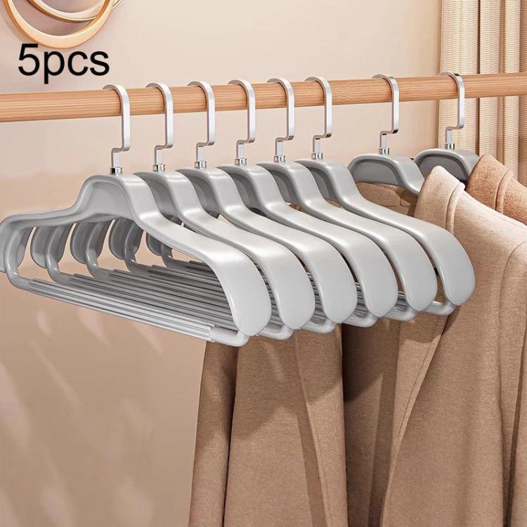 5pcs Household Wide-Shoulder Non-Mark Anti-Bump Hanger Non-Slip Coat Hanger, Style: Woman Grey