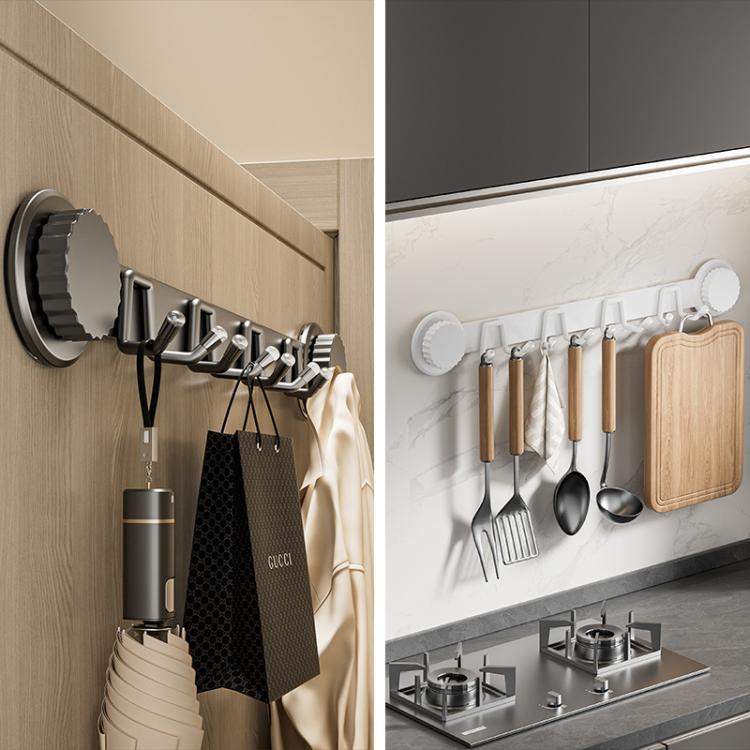 Suction Cup Hooks Stainless Steel Multi-Hook Rack For Kitchen, Bathroom, Style: Single 5-hook Gray