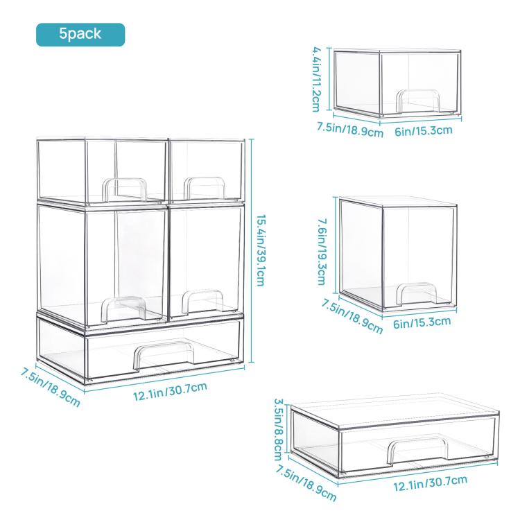 Wide+2 Tall+2 Small Transparent Plastic Cosmetic Storage Boxes Stackable Desktop Organizers
