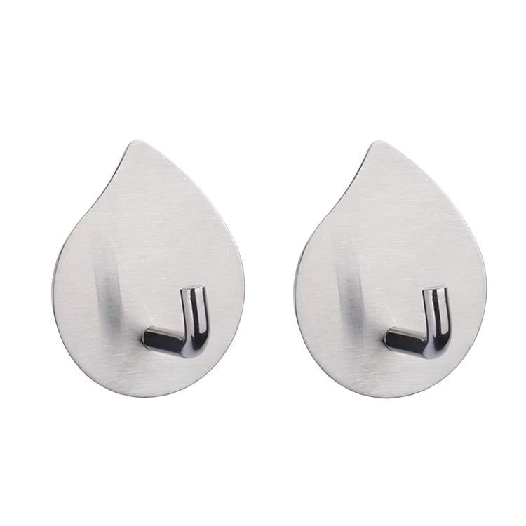 2pcs /Pack Stainless Steel Teardrop Adhesive Hook No-Drill Wall Hanger for Bathroom, Kitchen, and Wardrobe J Shape Silver
