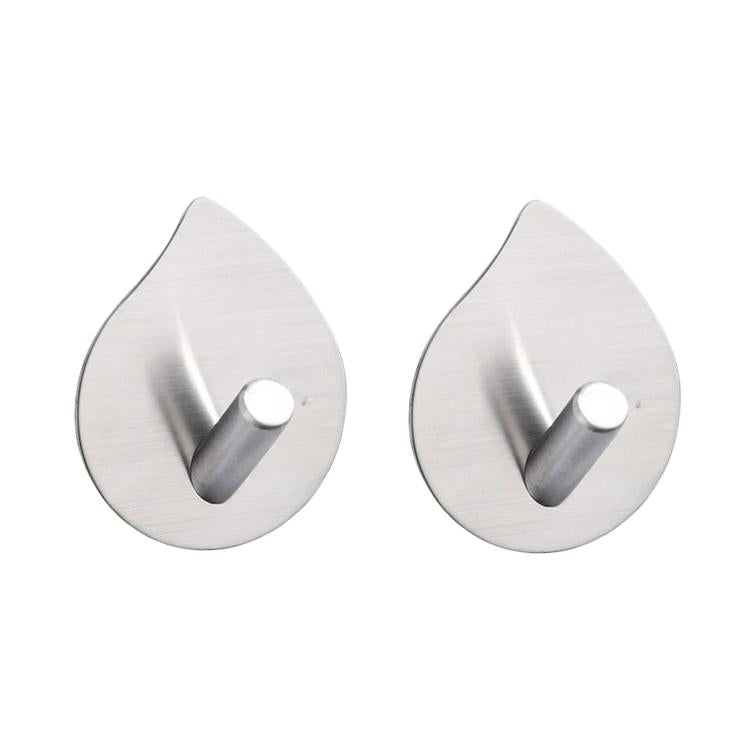 2pcs /Pack Stainless Steel Teardrop Adhesive Hook No-Drill Wall Hanger for Bathroom, Kitchen, and Wardrobe Oblique Silver