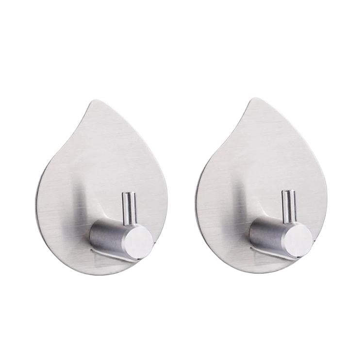 2pcs /Pack Stainless Steel Teardrop Adhesive Hook No-Drill Wall Hanger for Bathroom, Kitchen, and Wardrobe NO.12 Silver