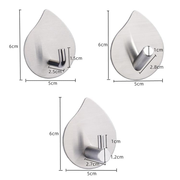 2pcs /Pack Stainless Steel Teardrop Adhesive Hook No-Drill Wall Hanger for Bathroom, Kitchen, and Wardrobe Oblique Silver