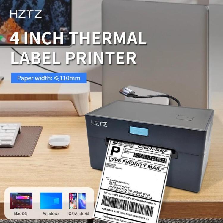 HZTZ 9220-USB+LAN  4-Inch High-Speed Thermal Label Printer with Dedicated Paper Stand, US Plug White