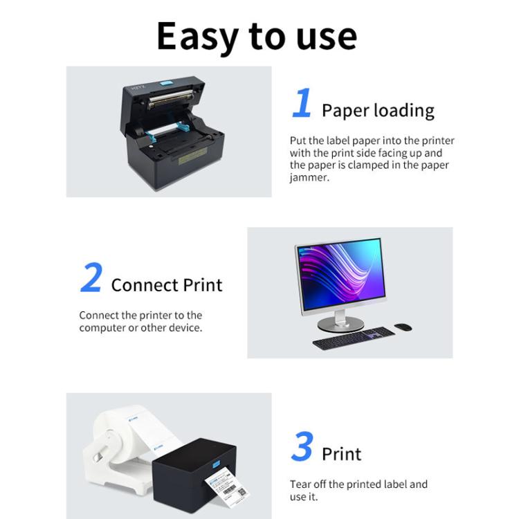 HZTZ  9220-USB 4-Inch High-Speed Thermal Label Printer with Dedicated Paper Stand, US Plug Black